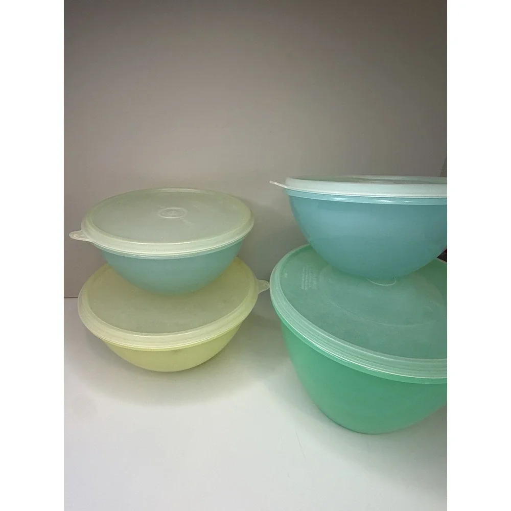 Vintage Tupperware Wonderlier Nesting Bowls Lids Pastel Storage Containers